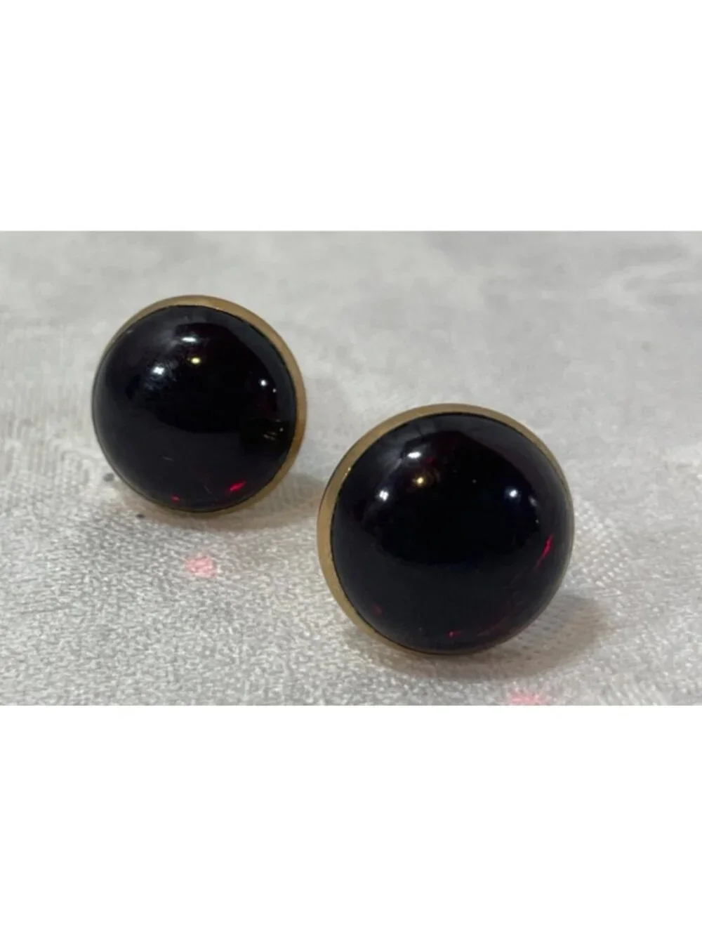 Vintage Swank Gold-Tone & Red Cabochon Stones Cufflinks Swivel Back